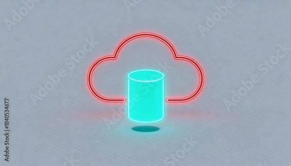 Fototapeta Minimal Cloud Computing and Data Storage Concept with Neon Cloud Icon on Dark Background