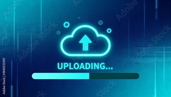 Fototapeta Hand Holding Glowing Cloud Computing Interface with Digital Network Icons, Data Storage and Technology Concept