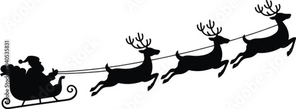 Obraz Silhouette of santa claus flying in his sleigh pulled by reindeer