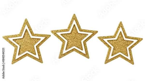 Obraz Three golden stars on transparent background illustrating achievement and celebration