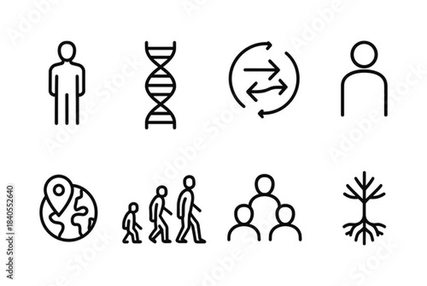 Obraz Linear icons representing humanity, genetics, evolution, and connectivity concepts