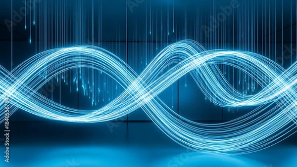 Fototapeta Abstract digital illustration of intertwined glowing lines forming a looping infinity symbol representing data flow and connectivity