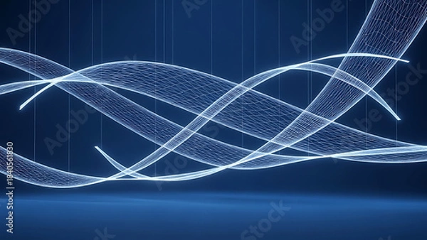 Fototapeta Abstract digital illustration of a glowing dna double helix with a futuristic and technological aesthetic on a dark blue background