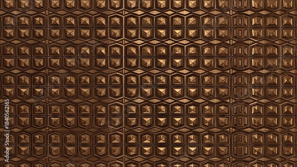 Fototapeta Intricate close up of a woven rattan wall paneling displaying a repeating geometric pattern in warm brown tones and natural textures