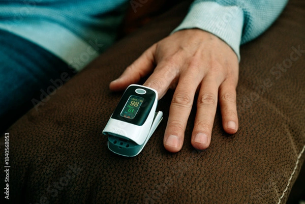 Obraz man measuring his blood oxygen saturation