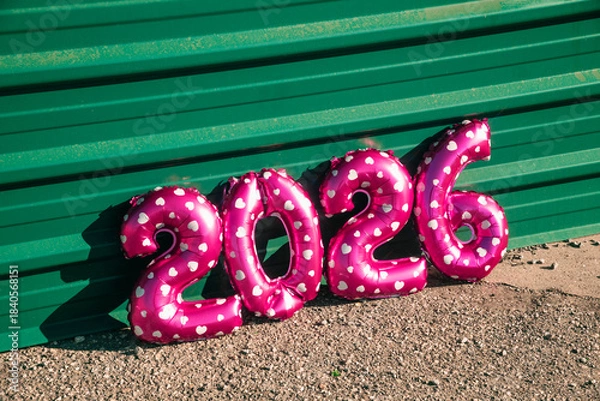 Obraz shiny pink balloons showing the number 2026