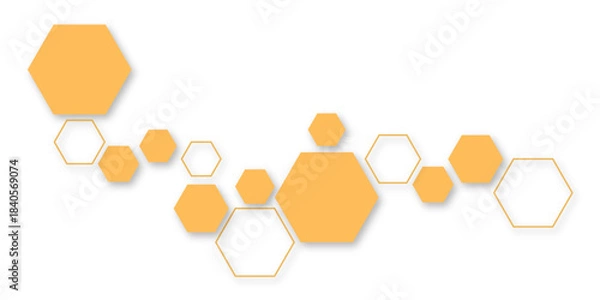 Fototapeta Minimal orange hexagon cluster with elegant outlines and drop shadows, ideal for branding, UI/UX design,scientific visuals,business presentations,clean modern web backgrounds,and technology marketing,