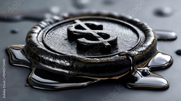 Fototapeta Oil symbol melted on surface represents the connection between finance and natural resources in global markets