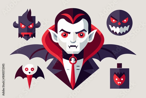Fototapeta Set of five geometric monster and vampire cartoon icons