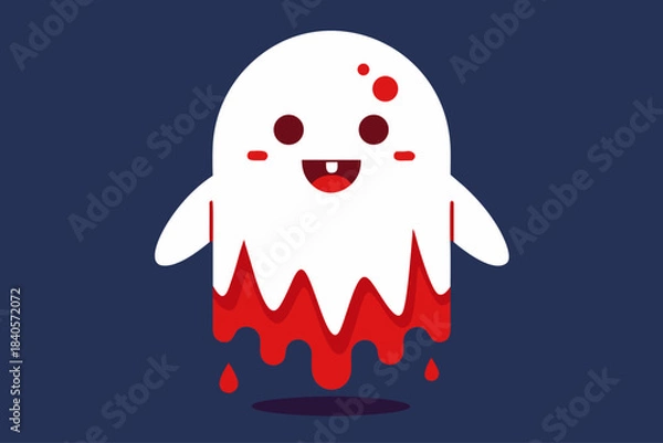 Fototapeta Cute Halloween ghost mascot smiling with dripping blood