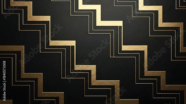 Fototapeta Abstract geometric background featuring overlapping black and gold rectangles creating a dynamic and modern architectural design aesthetic
