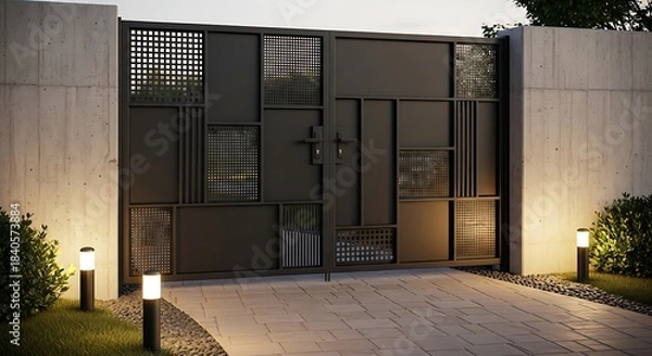 Obraz Empty luxury hotel entrance hall with glass door and nobody in the light open corridor