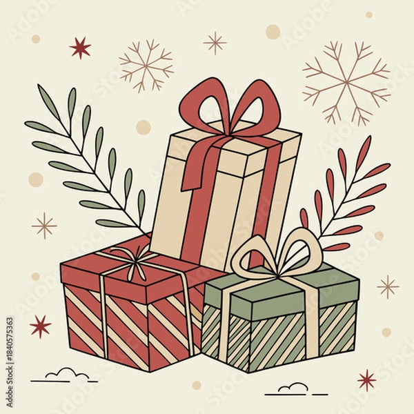 Obraz  Christmas Gifts Vector Illustration with Festive Wrapped Presents