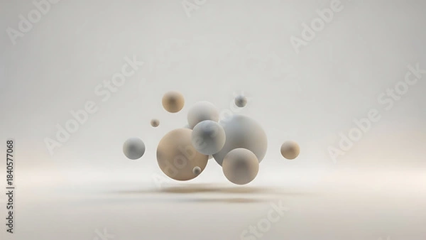 Fototapeta Abstract organic shapes in neutral tones float gently in a minimalist studio setting with soft lighting and subtle shadows