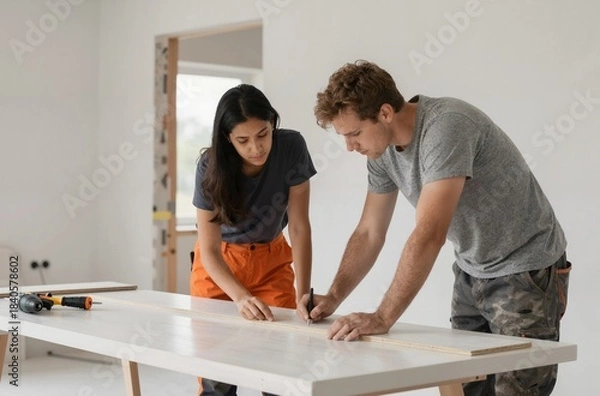 Obraz young couple in the kitchen