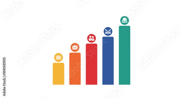 Fototapeta Bar chart showing growth and increasing success with icons representing people.