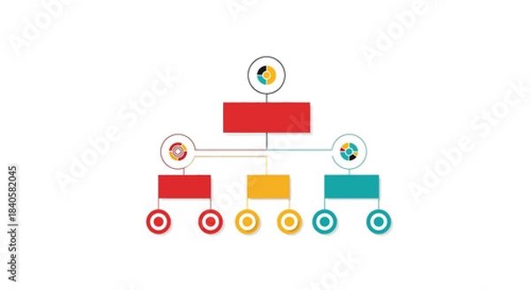 Fototapeta Organizational Chart Structure with Colorful Blocks and Circles.