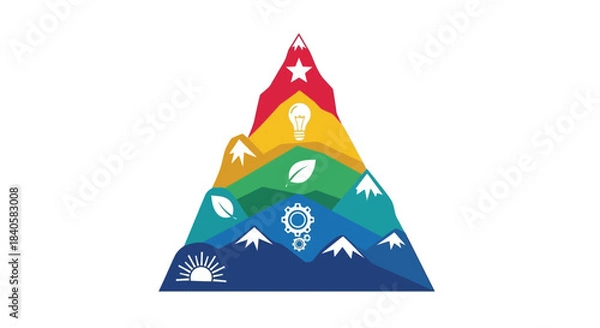 Fototapeta Colorful Mountain Peak with Symbolic Icons Representing Growth and Achievement.