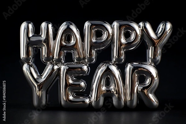 Fototapeta A metallic "Happy New Year" font with polished chrome effect and reflections 