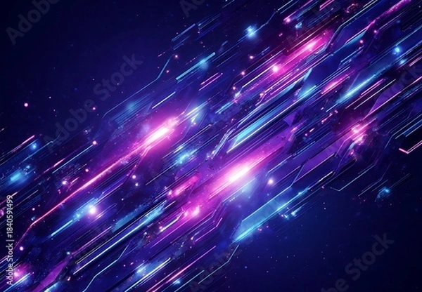 Obraz Abstract Cosmic Quantum Sci-fi Glowing Streaks Bright Vibrant Digital Rays Technology