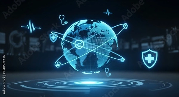 Obraz Stunning digital globe projection symbolizes global healthcare connectivity and medical technology advancements for a healthier future