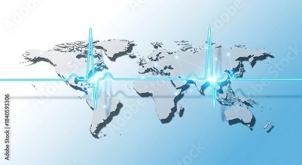 Obraz Vibrant global health monitoring concept featuring a bright cyan EKG heartbeat line across a modern world map background