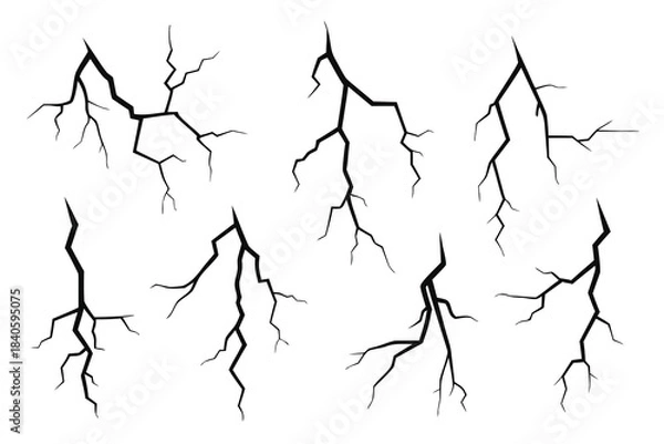 Fototapeta  Vector lightning silhouettes set. Elements for thunderstorm design