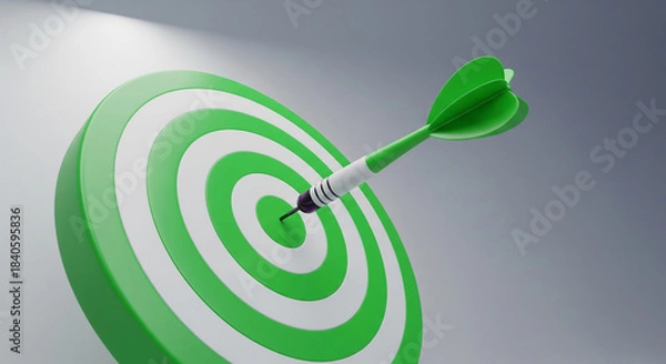 Fototapeta 3d dart hitting green target isolated on gray background