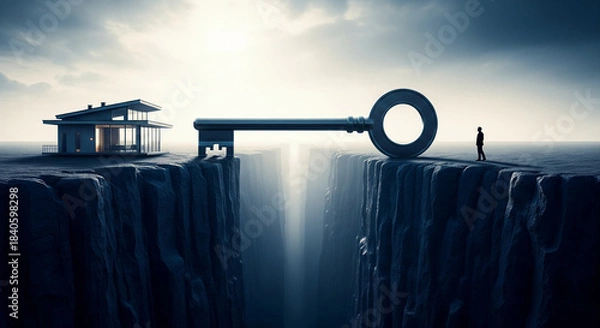 Fototapeta house with key symbolizing bridge gap