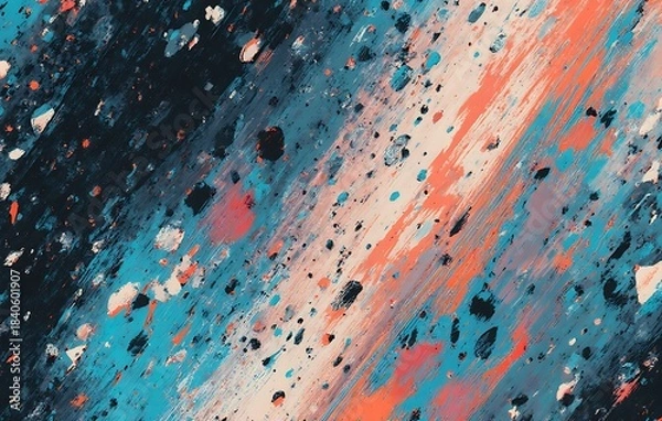 Obraz Bold Dynamic Layered Rough Diagonal Brushstrokes Speckle Pattern Aqua Coral Navy Cream