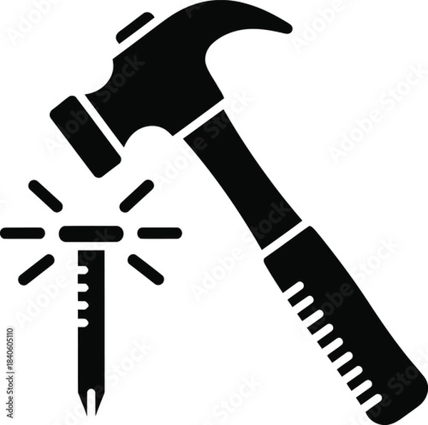 Obraz Hammer Striking Nail Construction Tool Icon Vector