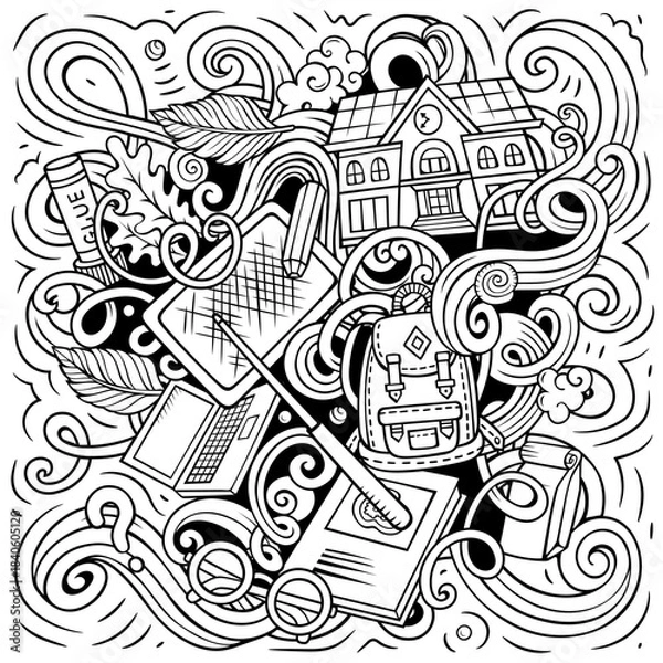 Fototapeta Vector illustration of school and education objects