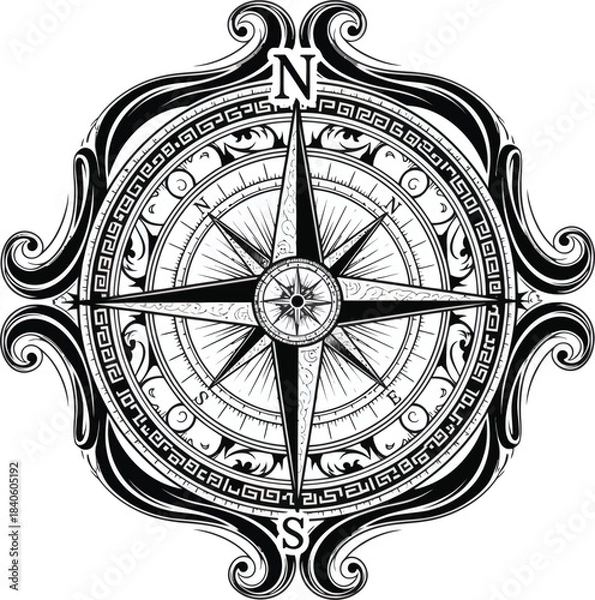 Obraz Ornamental Compass Rose Vintage Navigation Vector
