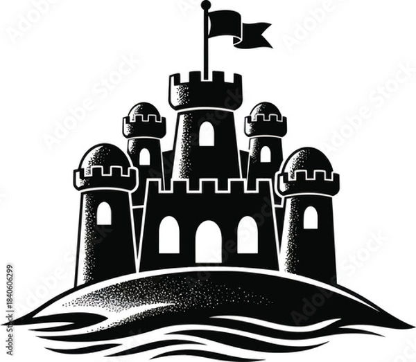 Obraz Medieval Castle Fortress on Hill Vector