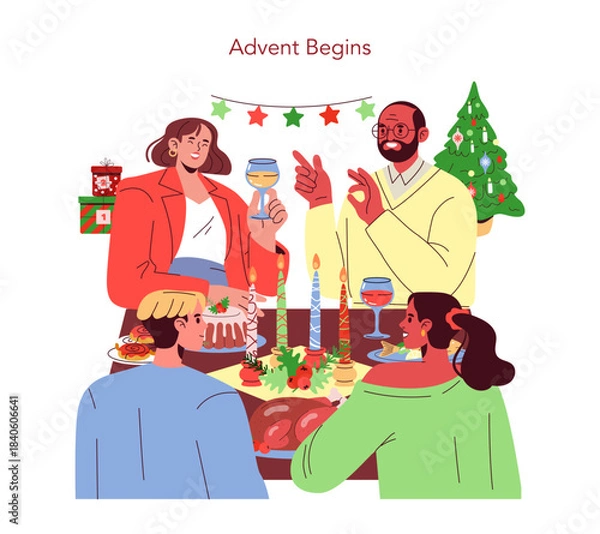 Obraz Advent Celebration Gathered Around Festive Table