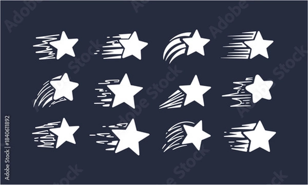 Fototapeta Collection of White Shooting Stars on Dark Background.