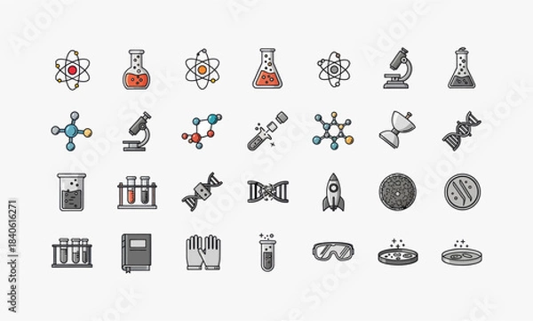 Fototapeta Collection of Science and Technology Icons for Education and Research.