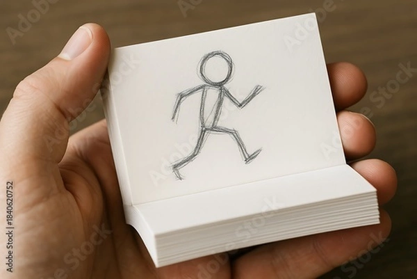 Obraz Flipbook Animation of Running Stick Figure Held by Hand