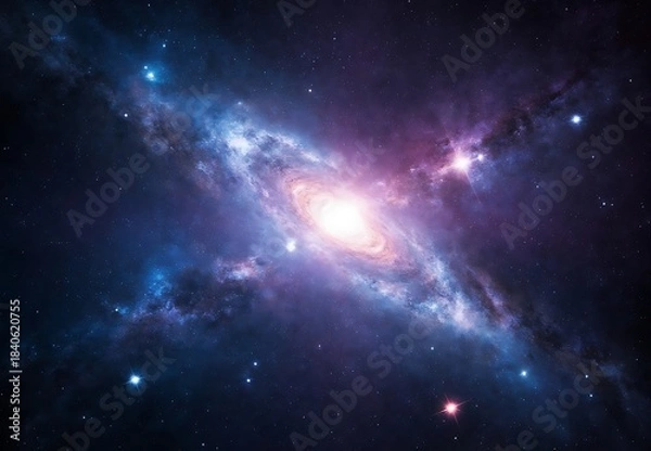 Obraz Deep Energetic Celestial Galaxy with Colorful Blending Arms and Stellar Star Clusters
