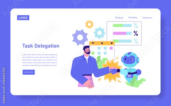 Fototapeta Human and AI Collaboration in Task Delegation Illustration