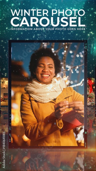 Obraz Night Winter Photo Carousel. Vertical Stories Opener for Social Media.