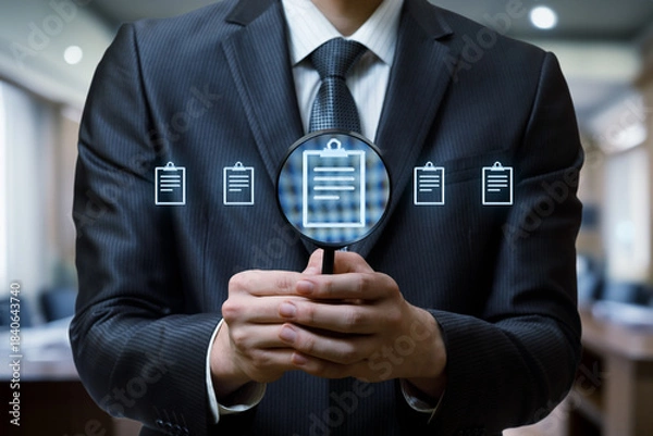 Obraz Exec reviewing reports.