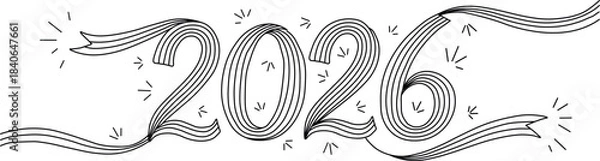 Fototapeta Stylized 2026 ribbon design illustration for upcoming new year celebrations and future forwardlooking projects featuring elegant line art with decorative sparkling elements creating a festive 