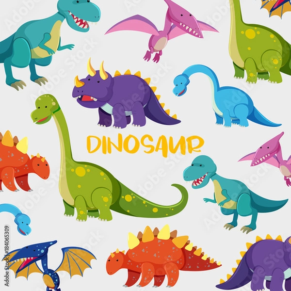 Obraz Projekt tła z wieloma uroczymi dinozaurami