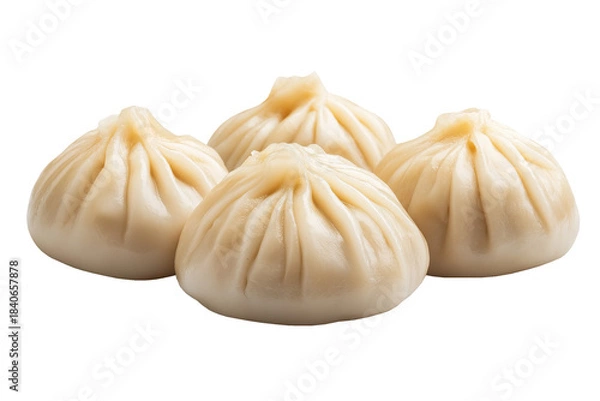 Obraz Steamed dim sum dumpling with pleated wrapper, isolated on a white or transparent PNG background. High-resolution Asian food image ideal for menus, packaging, blogs and restaurant branding.