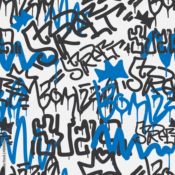 Obraz Bold vector graffiti seamless pattern with abstract tags