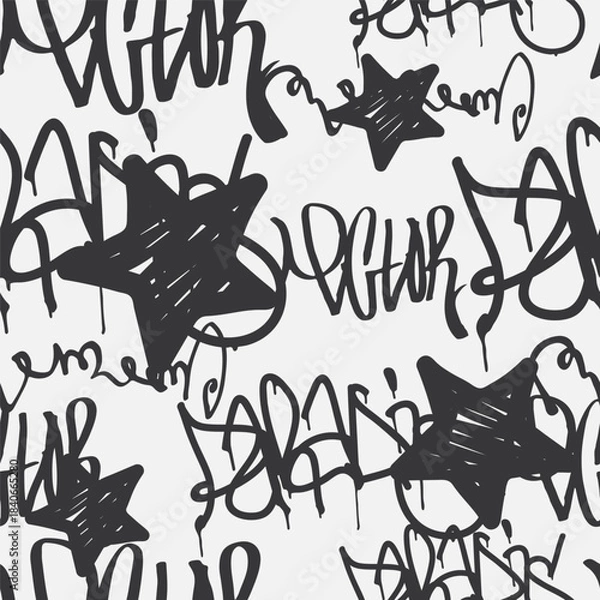 Obraz Bold vector graffiti seamless pattern with abstract tags