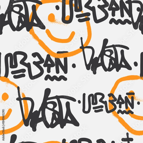 Obraz Bold vector graffiti seamless pattern with abstract tags