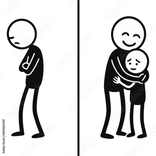 Obraz Ignoring Inner Child - Later Hugging It Stickman Figures Vector Design