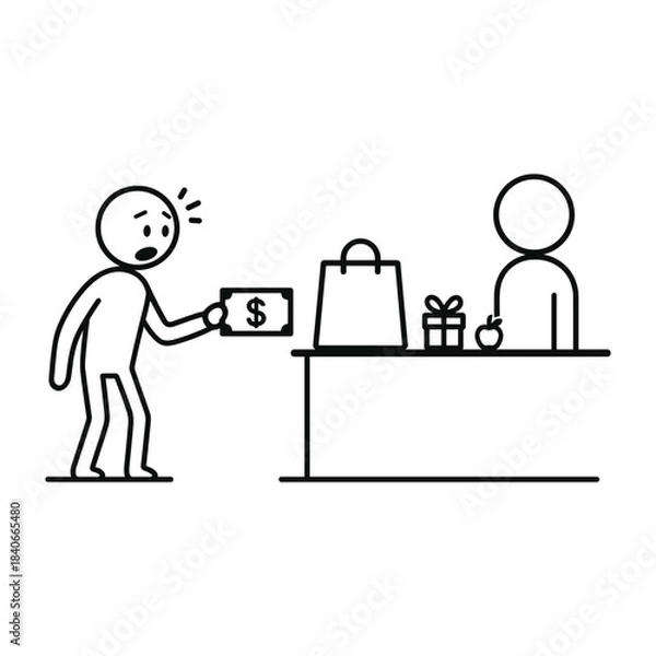 Obraz Inflation Same Money Buys Smaller Items Stickman Figures Vector Design